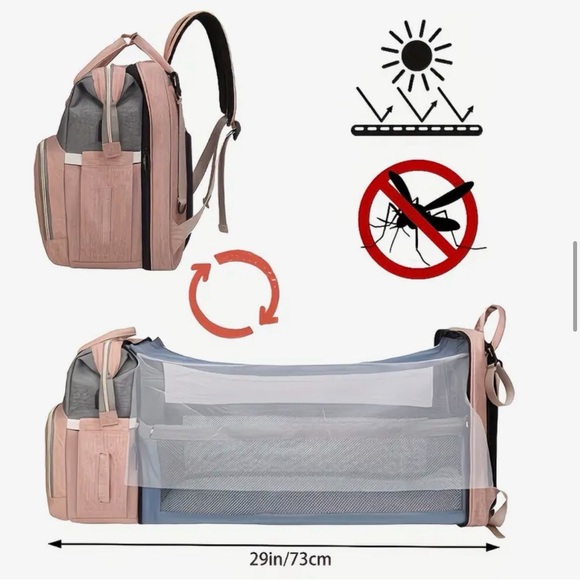 Pink Multi-Function Diaper Bag with Bassinet - Picture 4 of 12